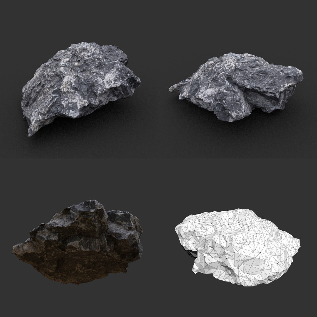 Gray Sharp Rock 3D Model – Low Poly Photogrammetry Asset, FBX/OBJ - View 10
