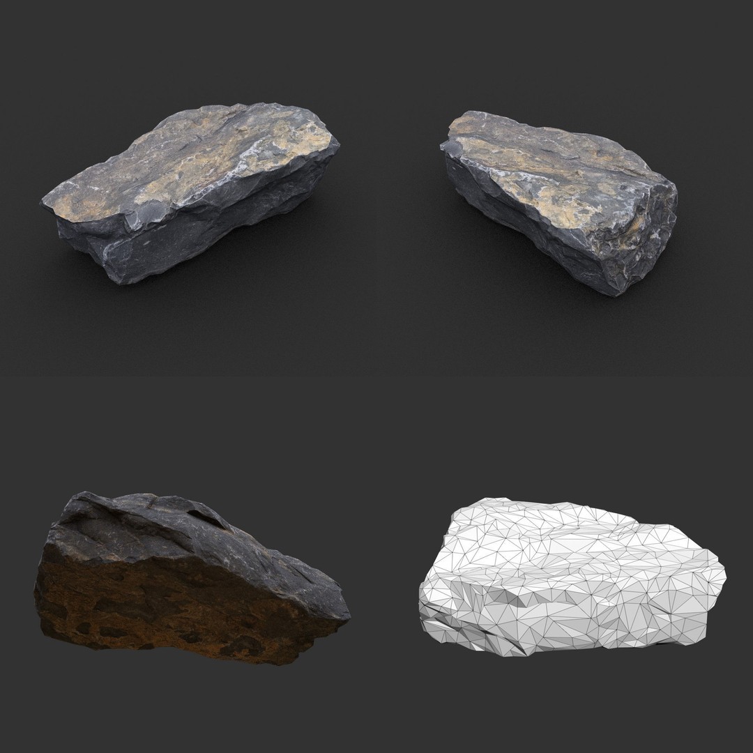 Gray Sharp Rock 3D Model – Low Poly Photogrammetry Asset, FBX/OBJ - View 12