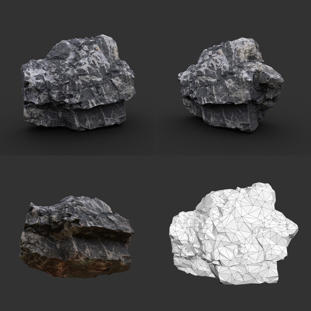 Gray Sharp Rock 3D Model – Low Poly Photogrammetry Asset, FBX/OBJ - View 14