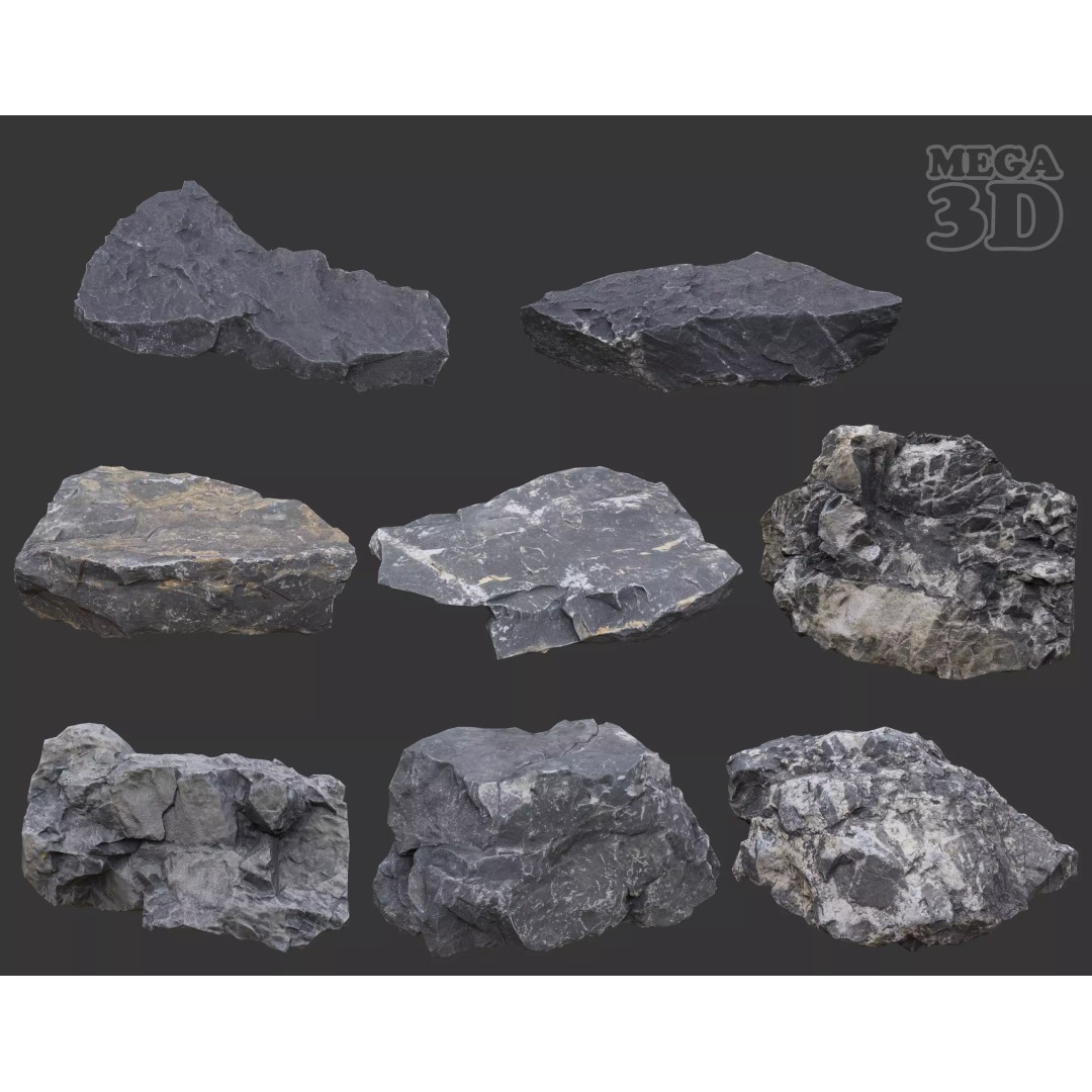 Gray Sharp Rock 3D Model – Low Poly Photogrammetry Asset, FBX/OBJ - View 2