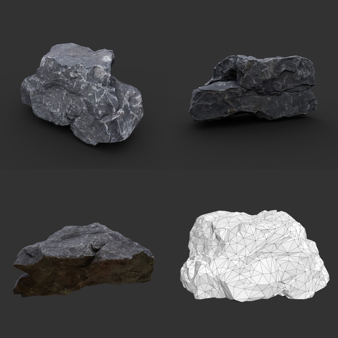 Gray Sharp Rock 3D Model – Low Poly Photogrammetry Asset, FBX/OBJ - View 4