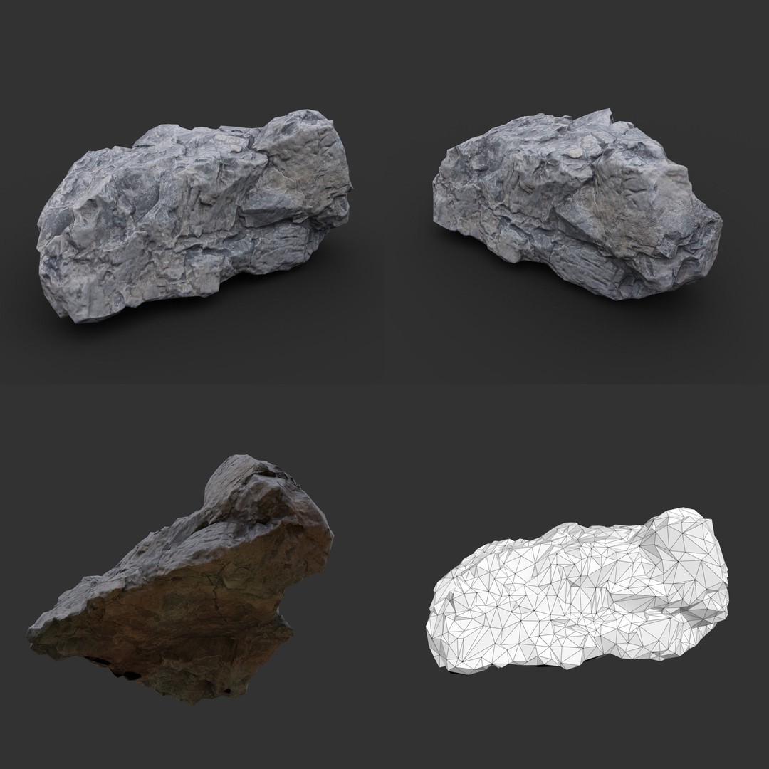 Gray Sharp Rock 3D Model – Low Poly Photogrammetry Asset, FBX/OBJ - View 6
