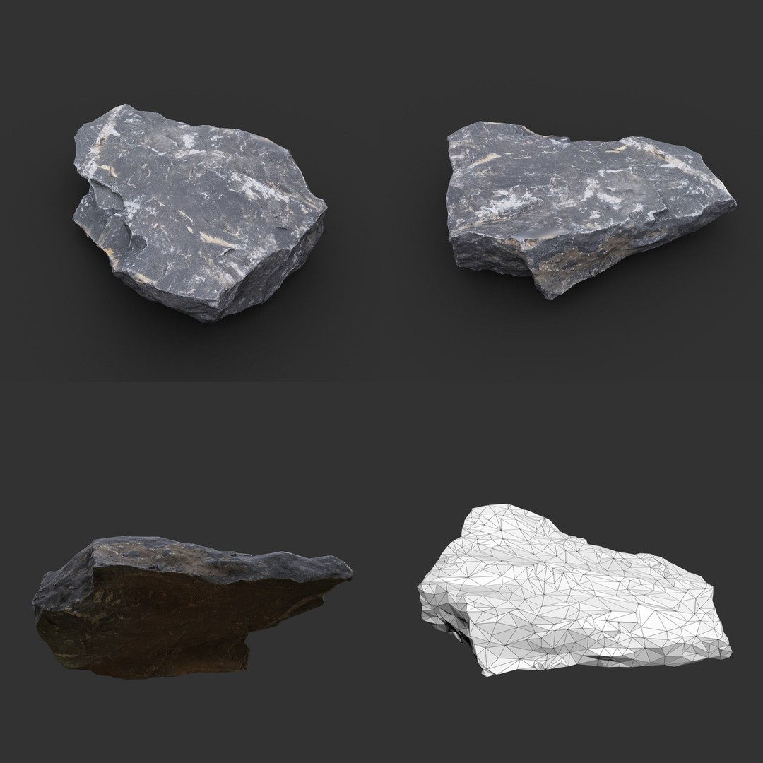 Gray Sharp Rock 3D Model – Low Poly Photogrammetry Asset, FBX/OBJ - View 8