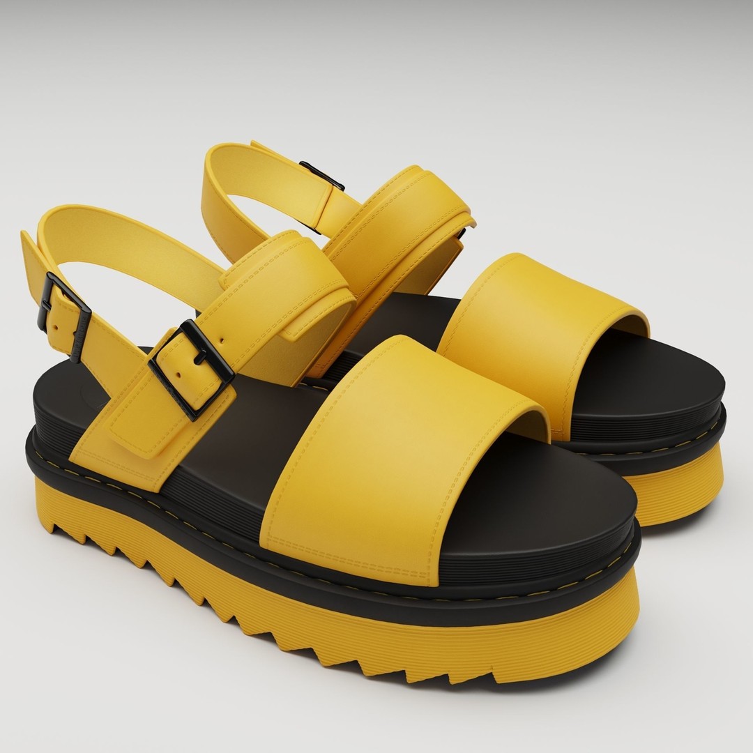 Yellow Sandals 3D Model – Low Poly Game Ready Footwear, FBX, PBR - View 11