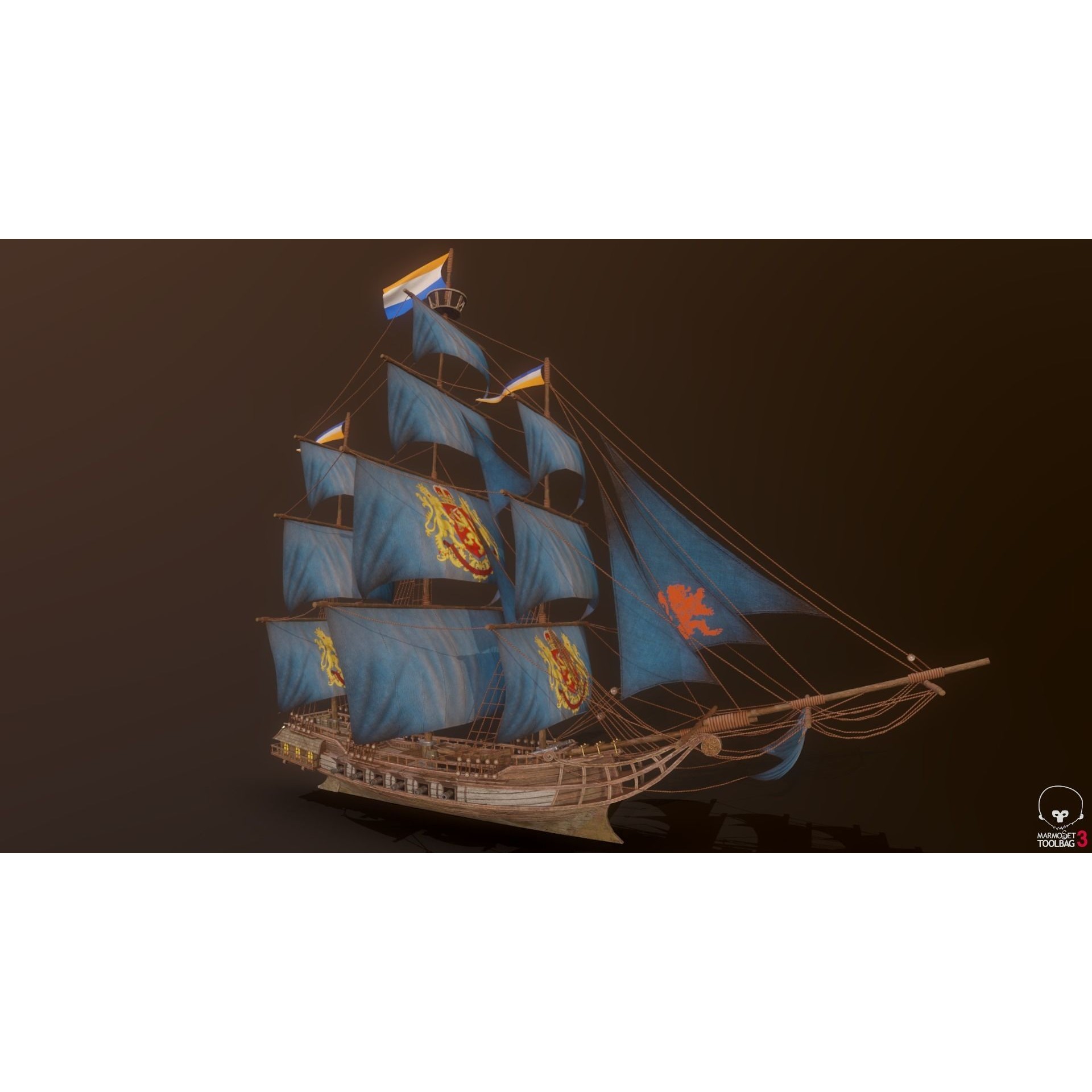 Ocean Brig - Low-Poly Game-Ready 3D Model - View 14