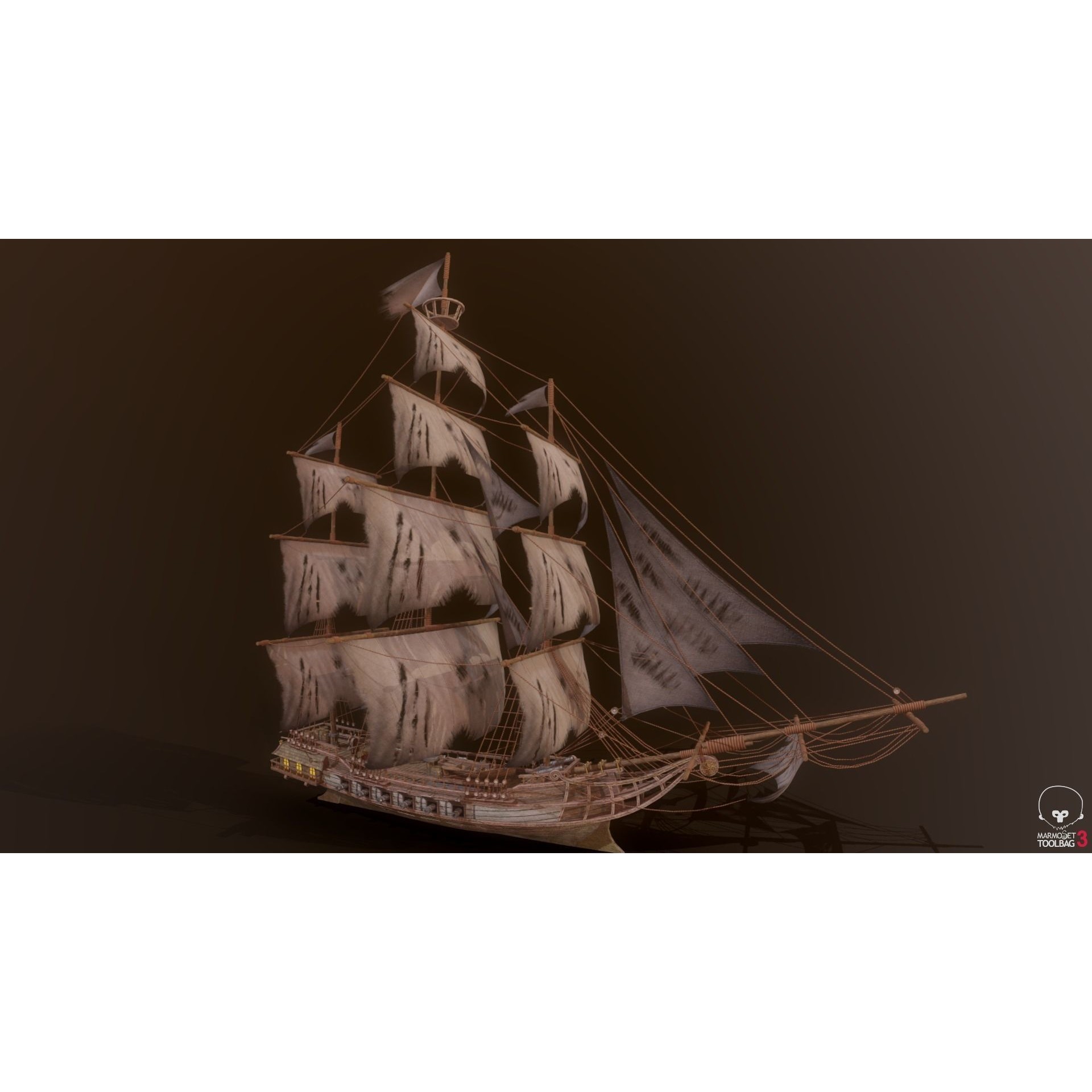 Ocean Brig - Low-Poly Game-Ready 3D Model - View 17