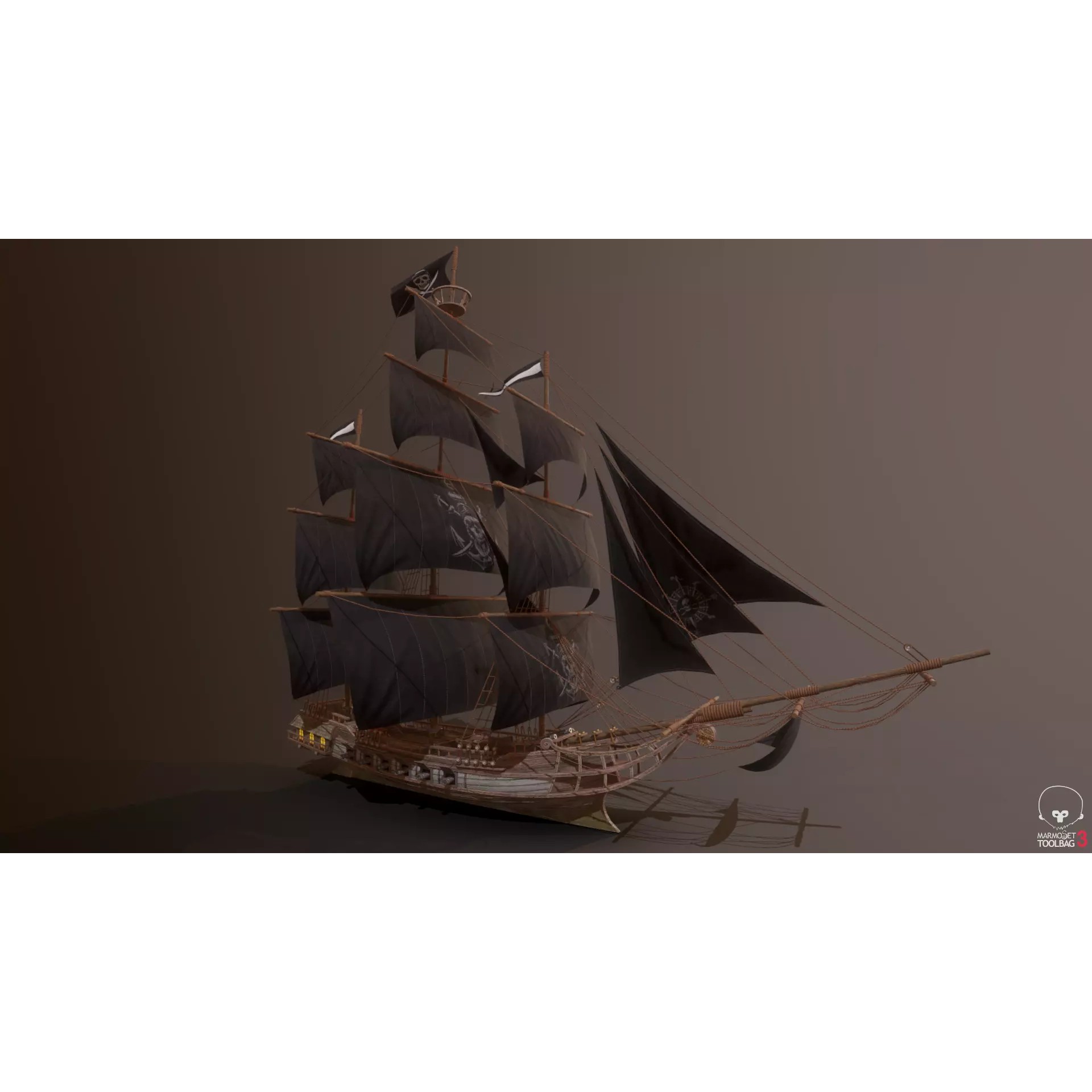 Ocean Brig - Low-Poly Game-Ready 3D Model - View 2