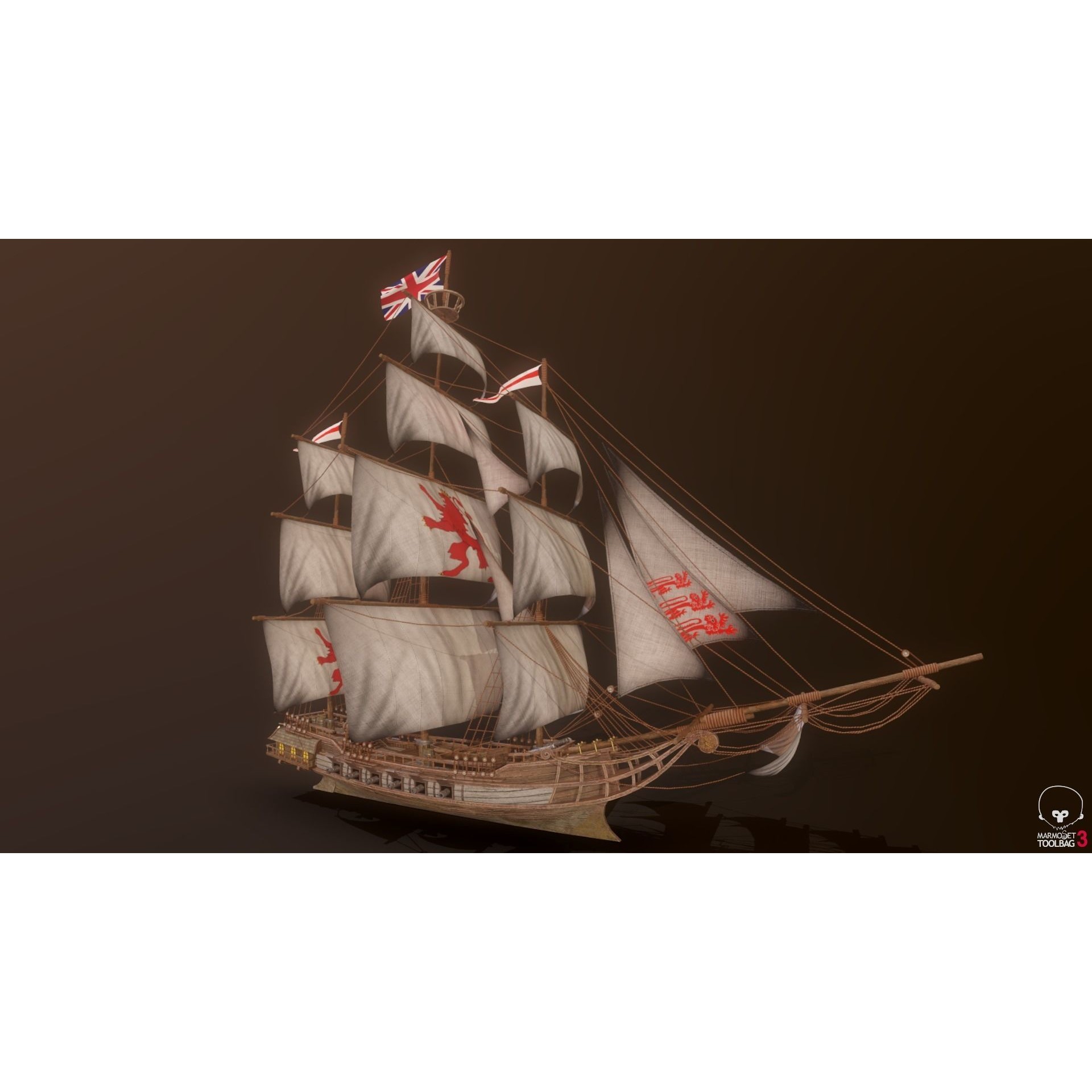 Ocean Brig - Low-Poly Game-Ready 3D Model - View 4