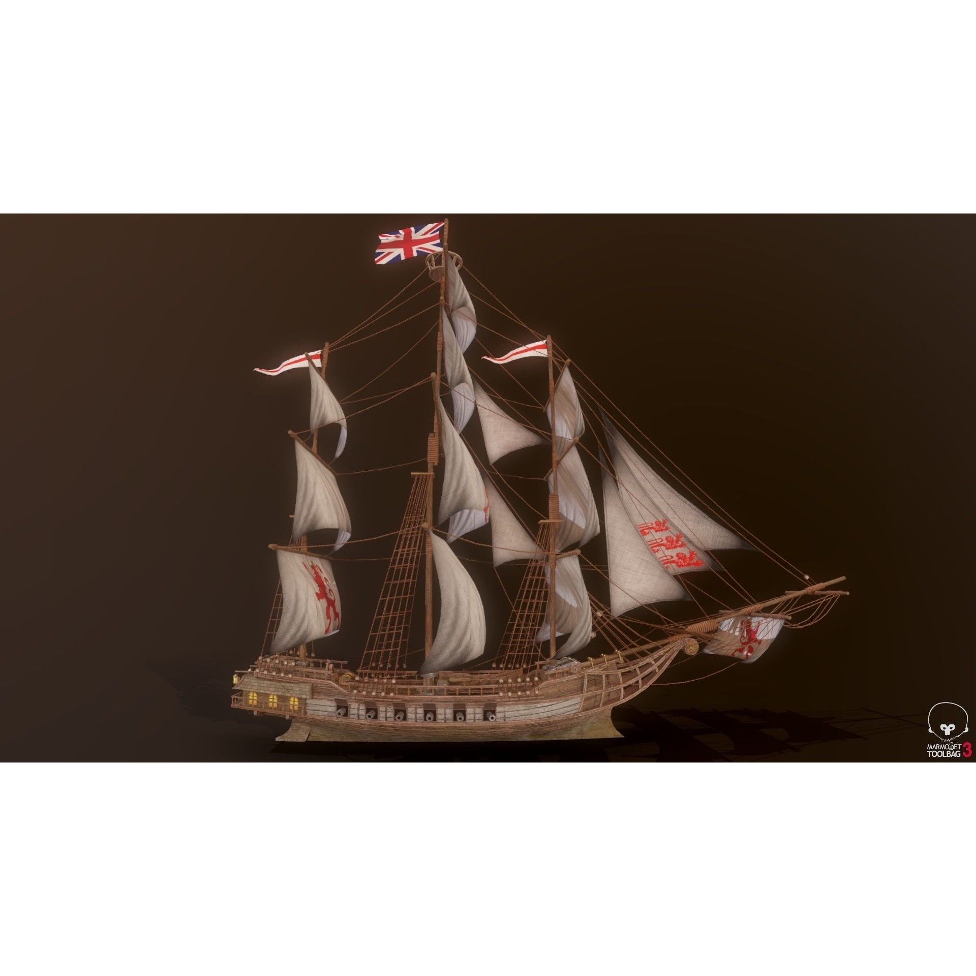 Ocean Brig - Low-Poly Game-Ready 3D Model - View 5