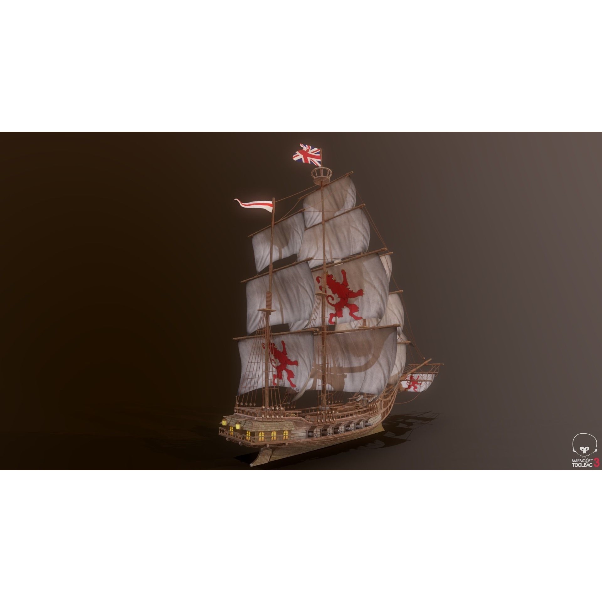 Ocean Brig - Low-Poly Game-Ready 3D Model - View 7