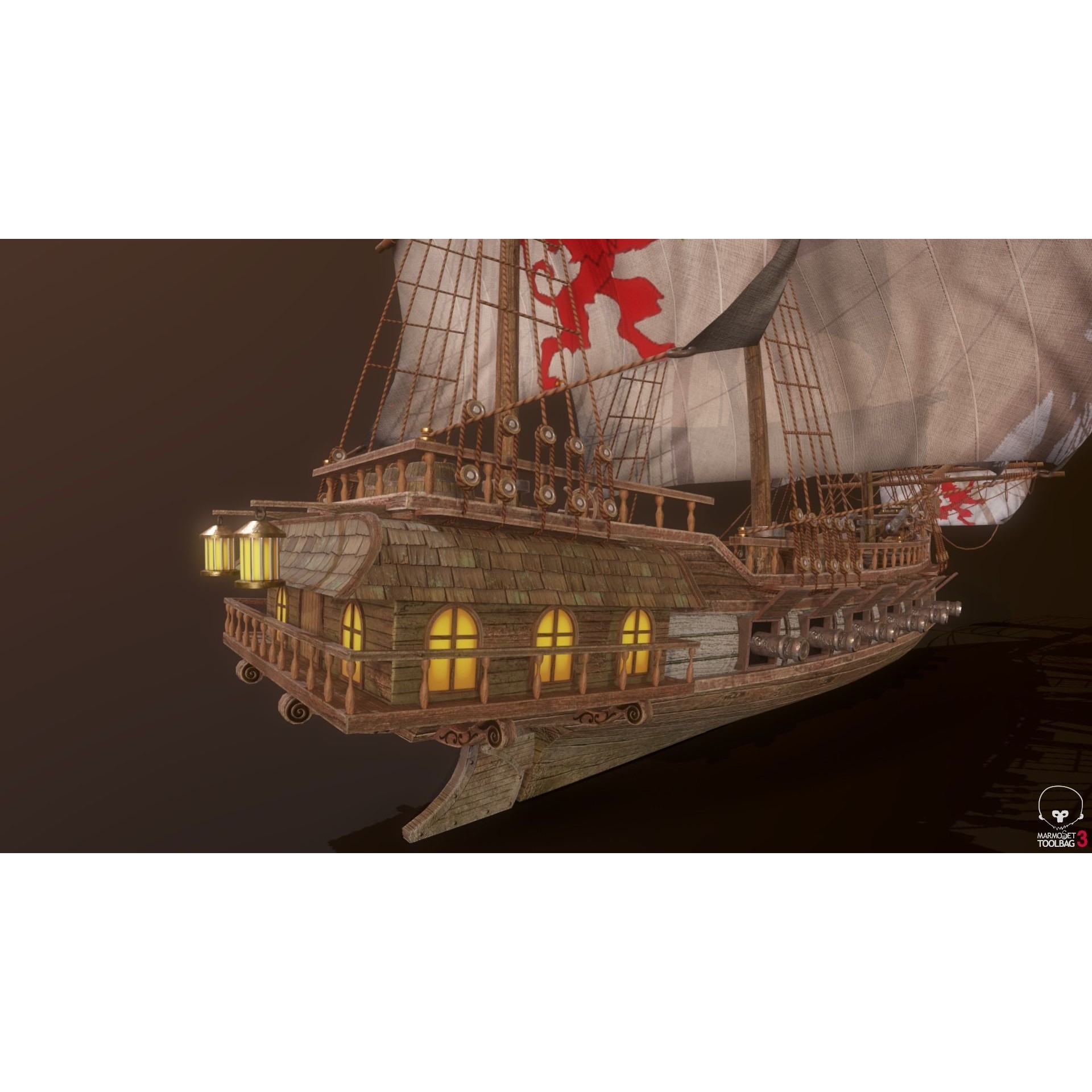 Ocean Brig - Low-Poly Game-Ready 3D Model - View 9