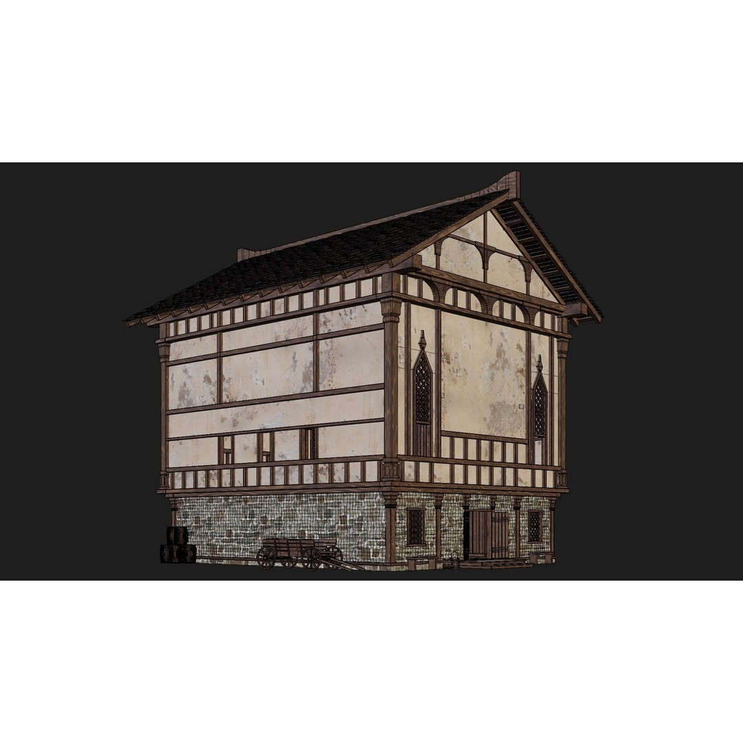 Old Medieval Buildings 3D Model – Low Poly Game Ready, FBX, OBJ, Blender - View 12