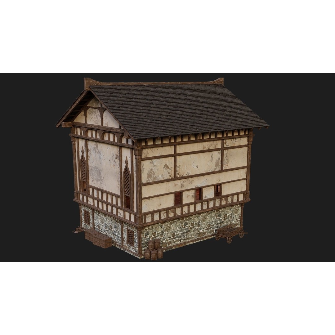 Old Medieval Buildings 3D Model – Low Poly Game Ready, FBX, OBJ, Blender - View 13