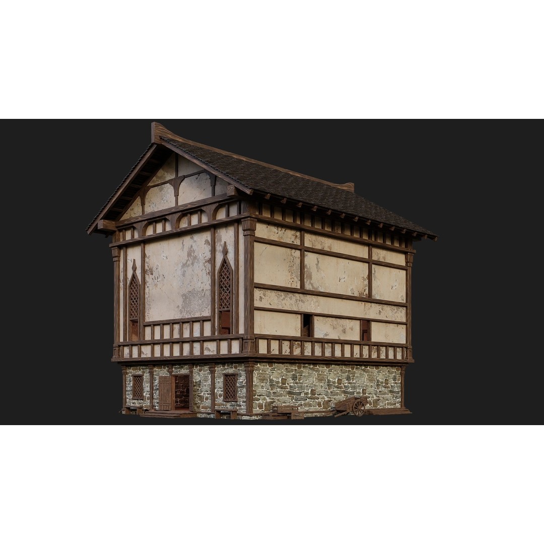 Old Medieval Buildings 3D Model – Low Poly Game Ready, FBX, OBJ, Blender - View 14