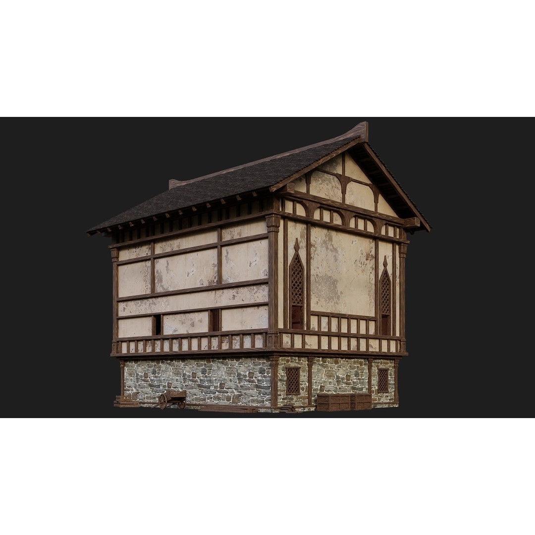 Old Medieval Buildings 3D Model – Low Poly Game Ready, FBX, OBJ, Blender - View 15