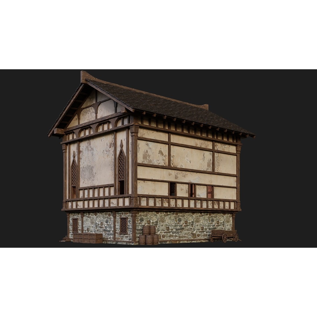 Old Medieval Buildings 3D Model – Low Poly Game Ready, FBX, OBJ, Blender - View 16