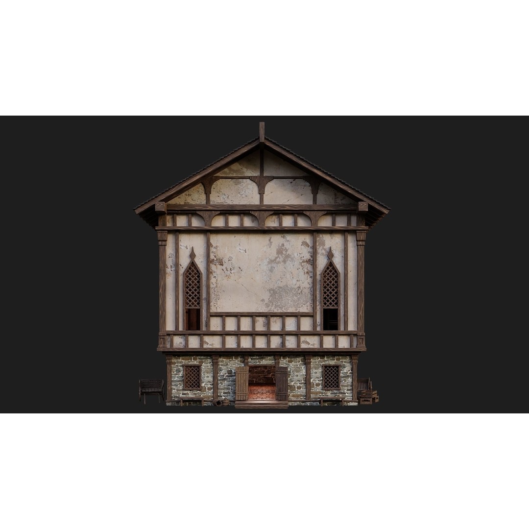 Old Medieval Buildings 3D Model – Low Poly Game Ready, FBX, OBJ, Blender - View 17