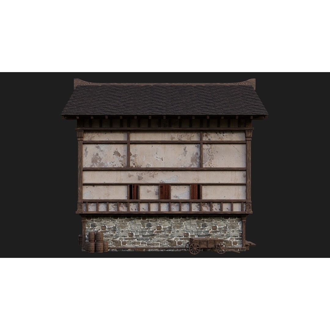 Old Medieval Buildings 3D Model – Low Poly Game Ready, FBX, OBJ, Blender - View 18