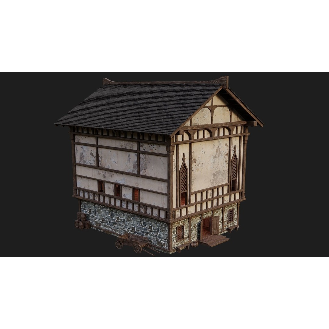 Old Medieval Buildings 3D Model – Low Poly Game Ready, FBX, OBJ, Blender - View 19