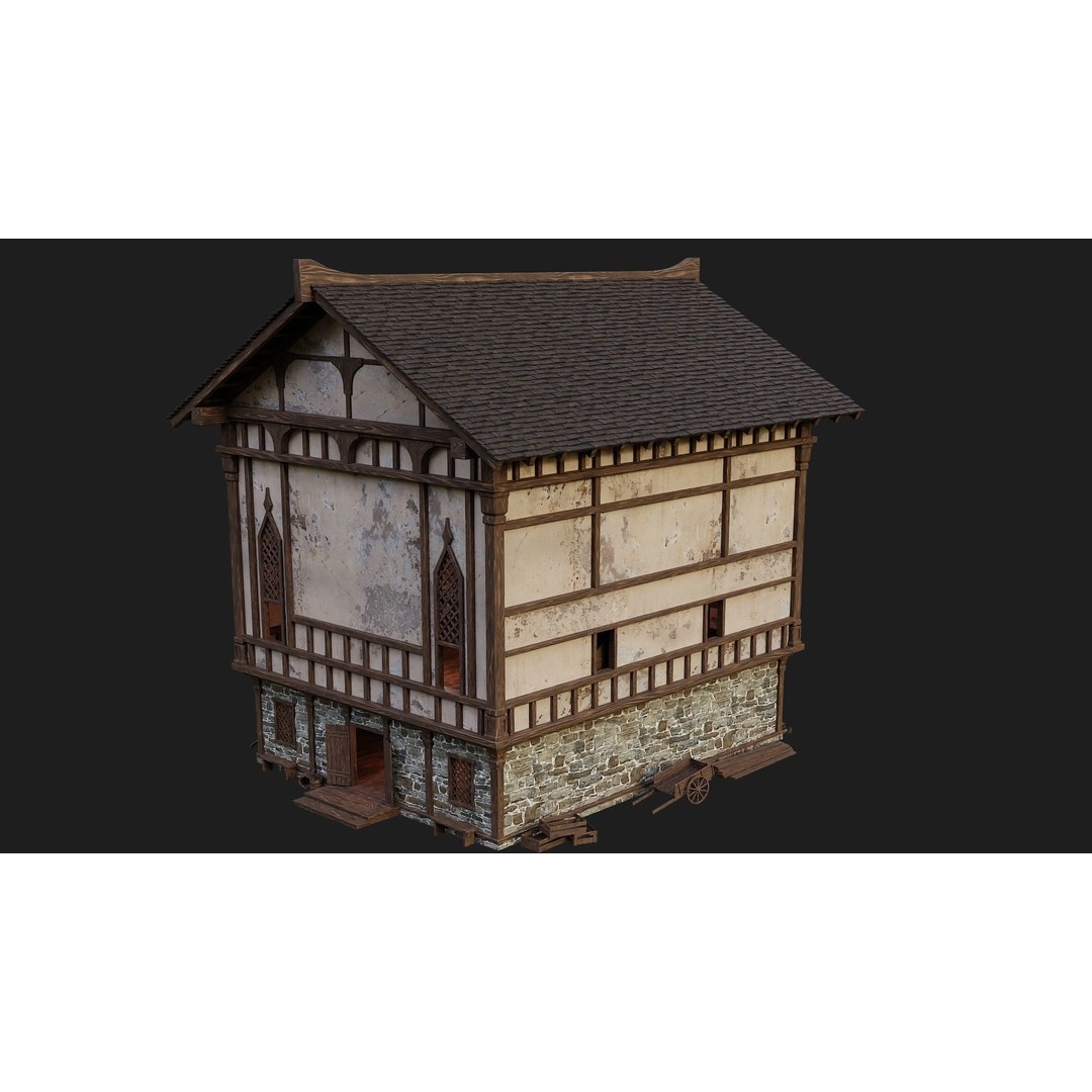 Old Medieval Buildings 3D Model – Low Poly Game Ready, FBX, OBJ, Blender - View 20