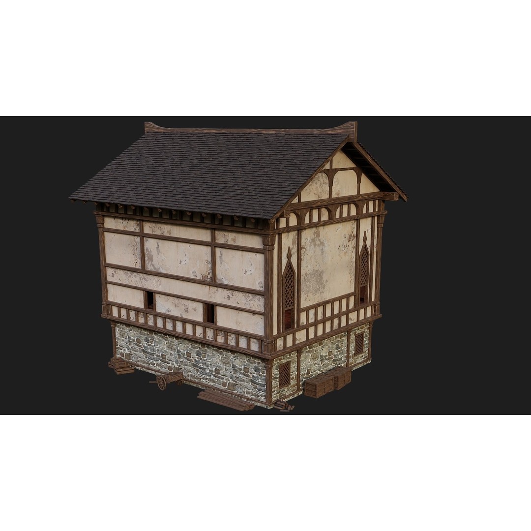 Old Medieval Buildings 3D Model – Low Poly Game Ready, FBX, OBJ, Blender - View 21