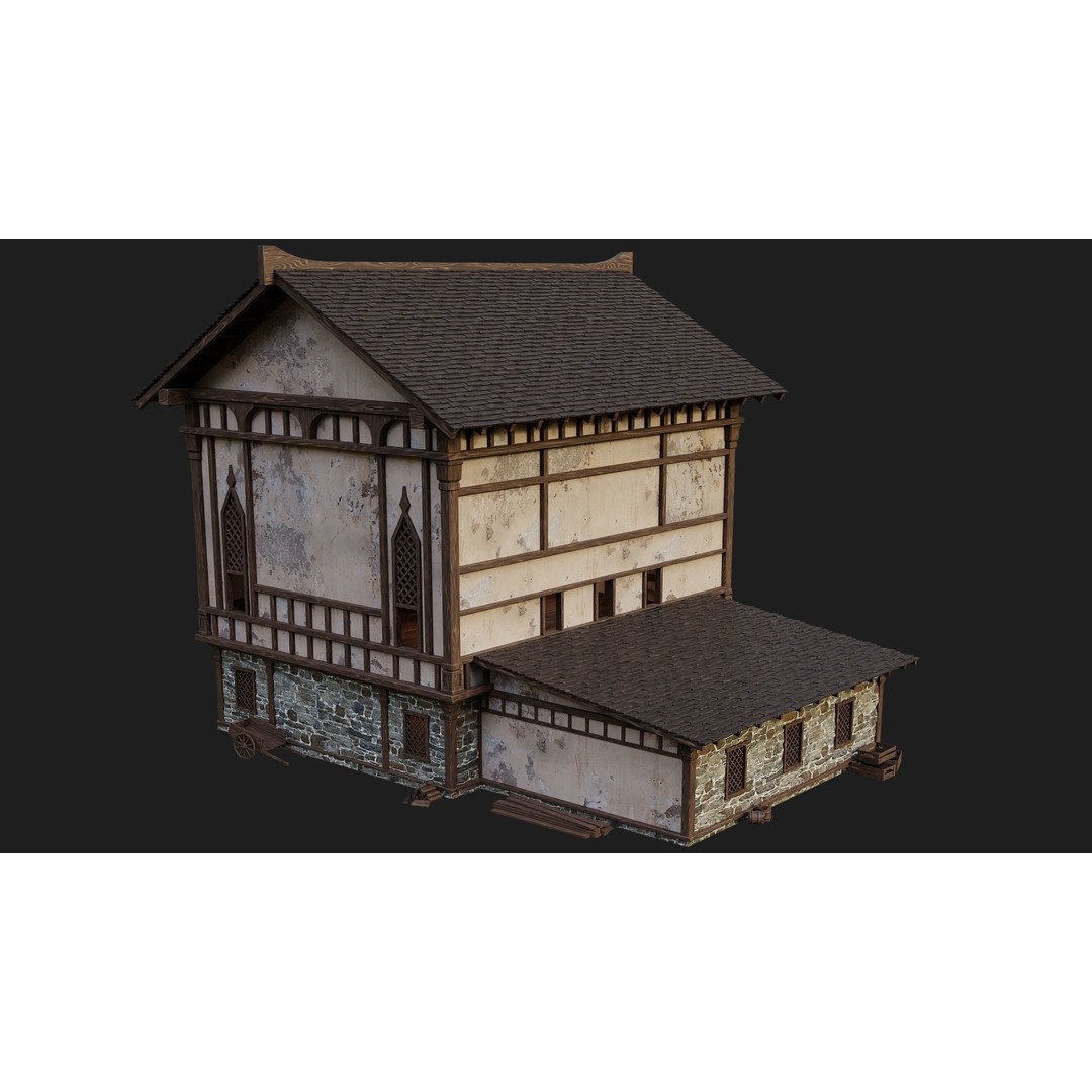 Old Medieval Buildings 3D Model – Low Poly Game Ready, FBX, OBJ, Blender - View 22