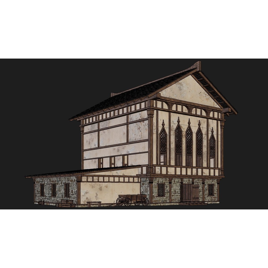 Old Medieval Buildings 3D Model – Low Poly Game Ready, FBX, OBJ, Blender - View 24