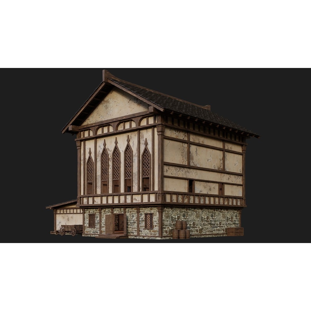Old Medieval Buildings 3D Model – Low Poly Game Ready, FBX, OBJ, Blender - View 25