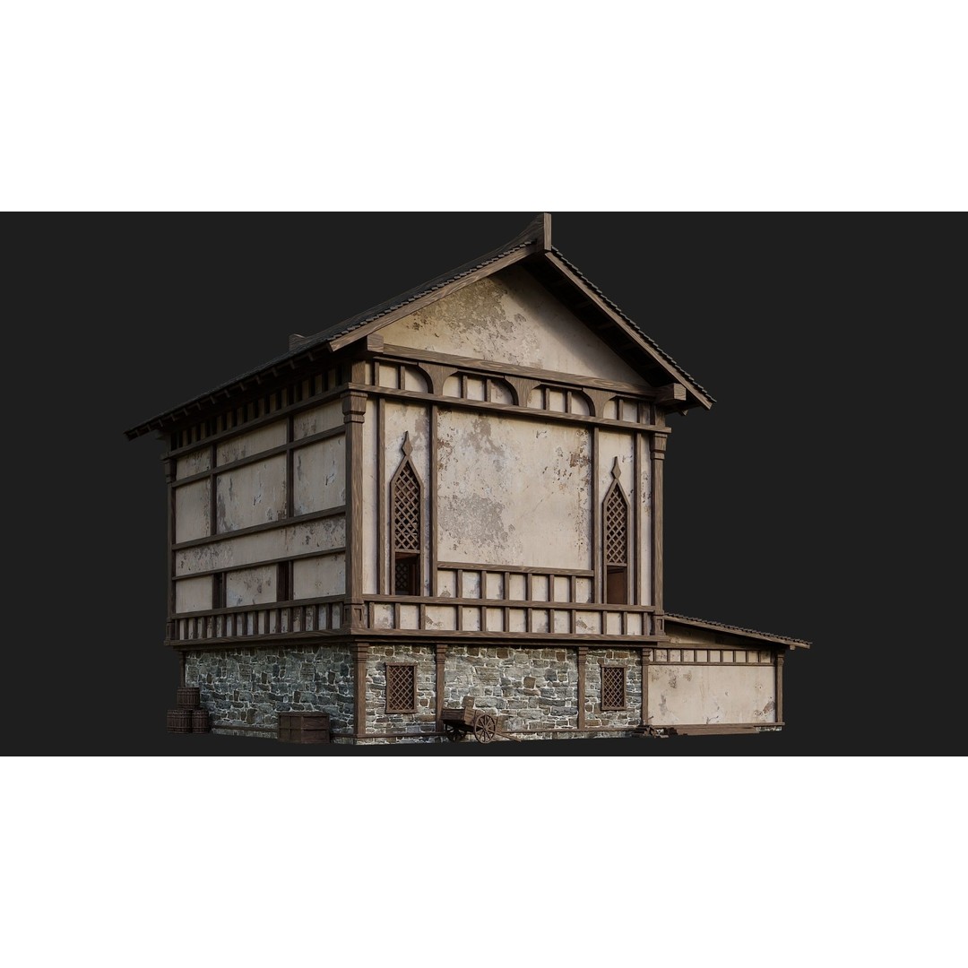 Old Medieval Buildings 3D Model – Low Poly Game Ready, FBX, OBJ, Blender - View 26
