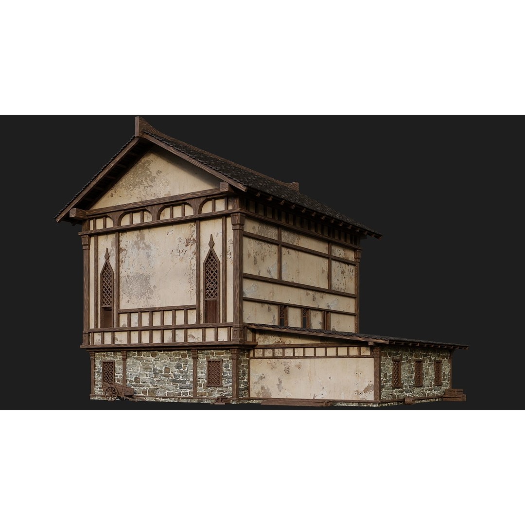 Old Medieval Buildings 3D Model – Low Poly Game Ready, FBX, OBJ, Blender - View 27