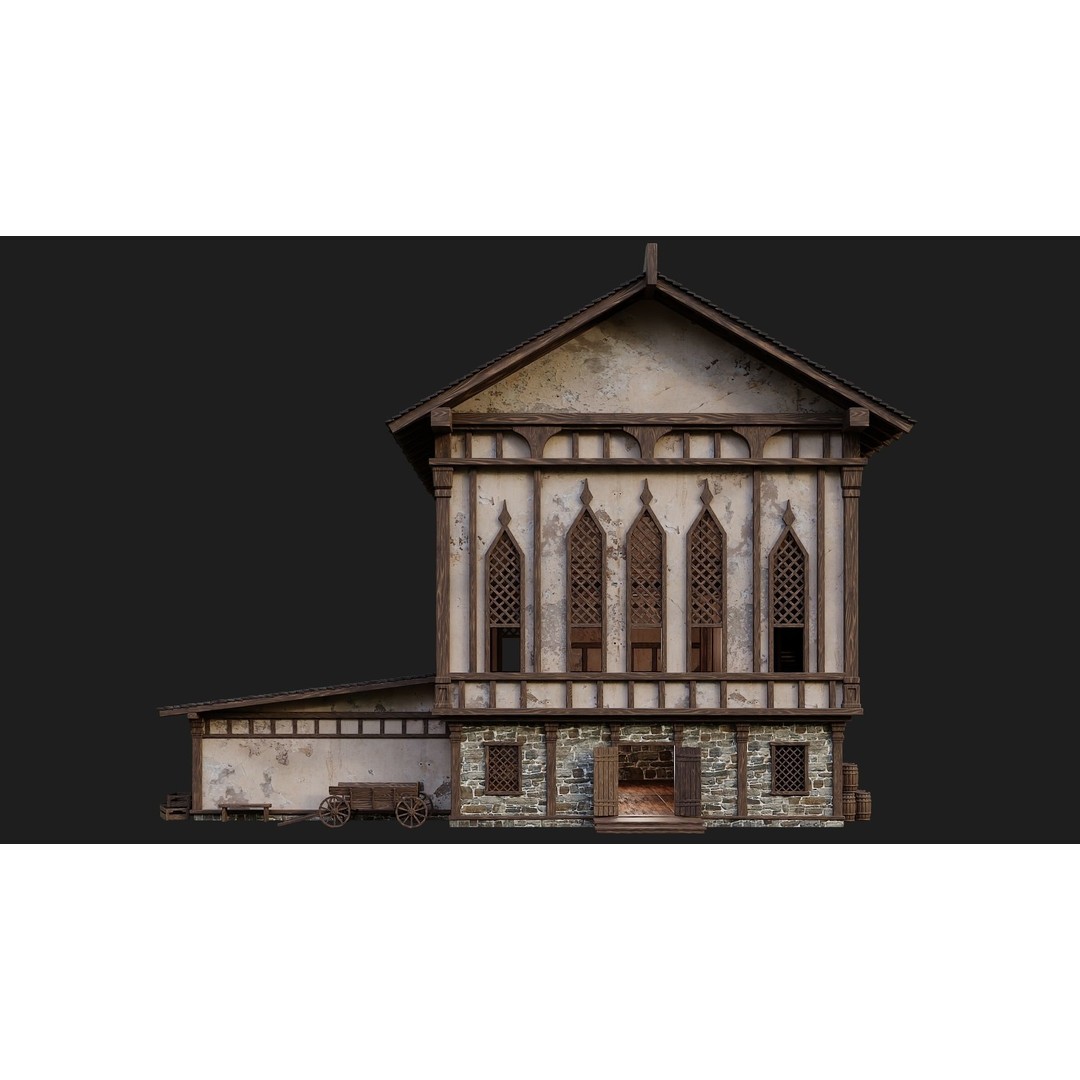 Old Medieval Buildings 3D Model – Low Poly Game Ready, FBX, OBJ, Blender - View 28