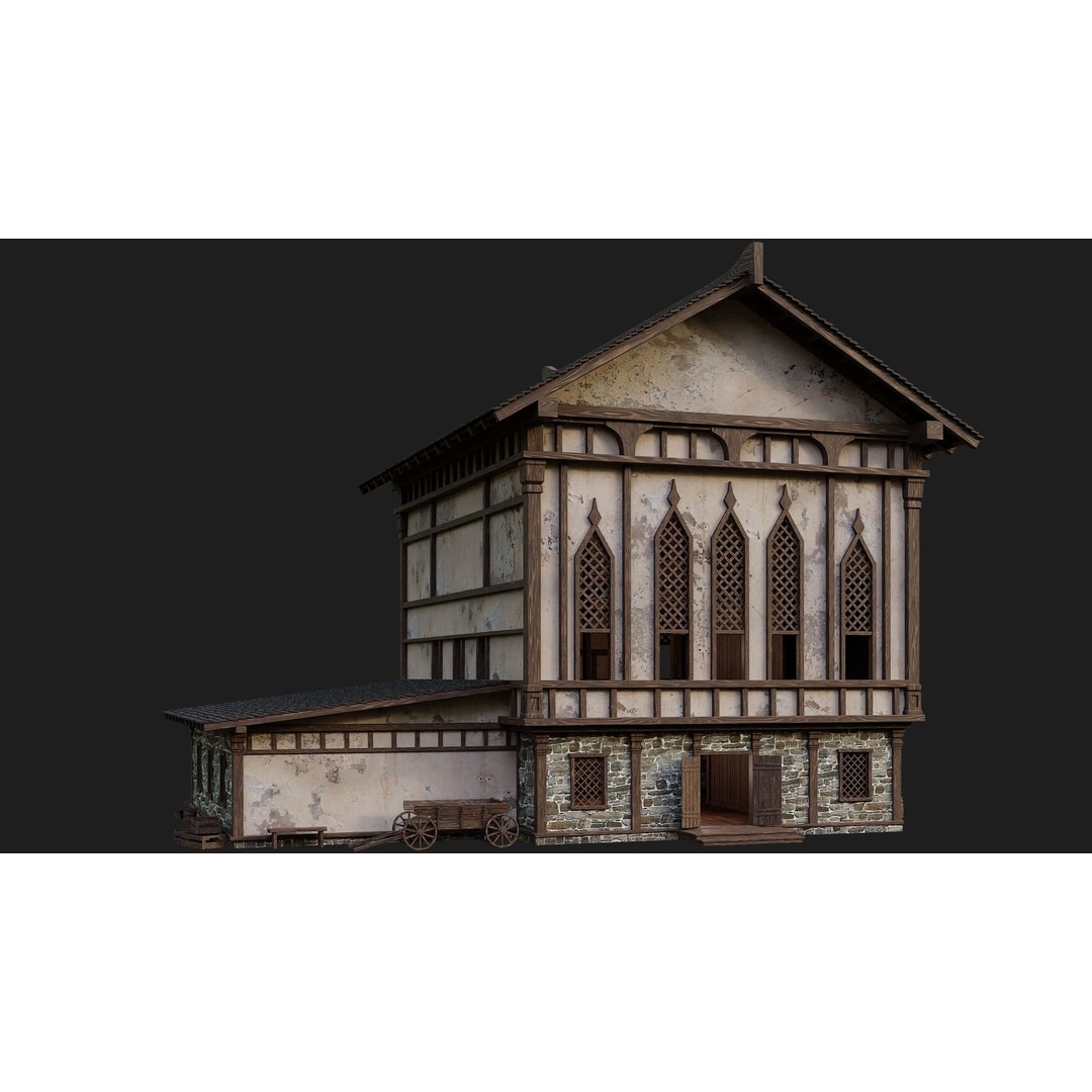 Old Medieval Buildings 3D Model – Low Poly Game Ready, FBX, OBJ, Blender - View 29
