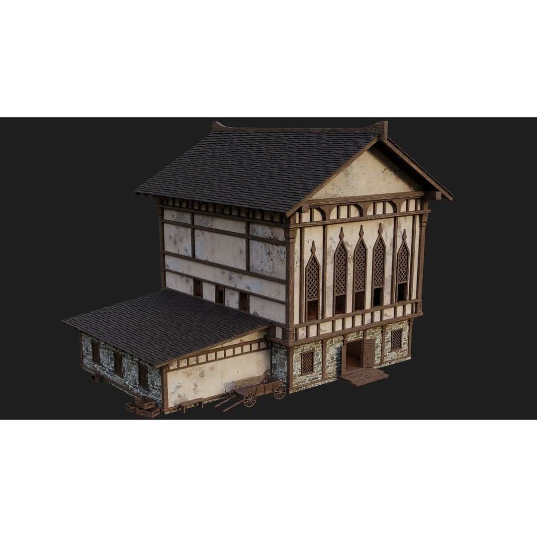Old Medieval Buildings 3D Model – Low Poly Game Ready, FBX, OBJ, Blender - View 30