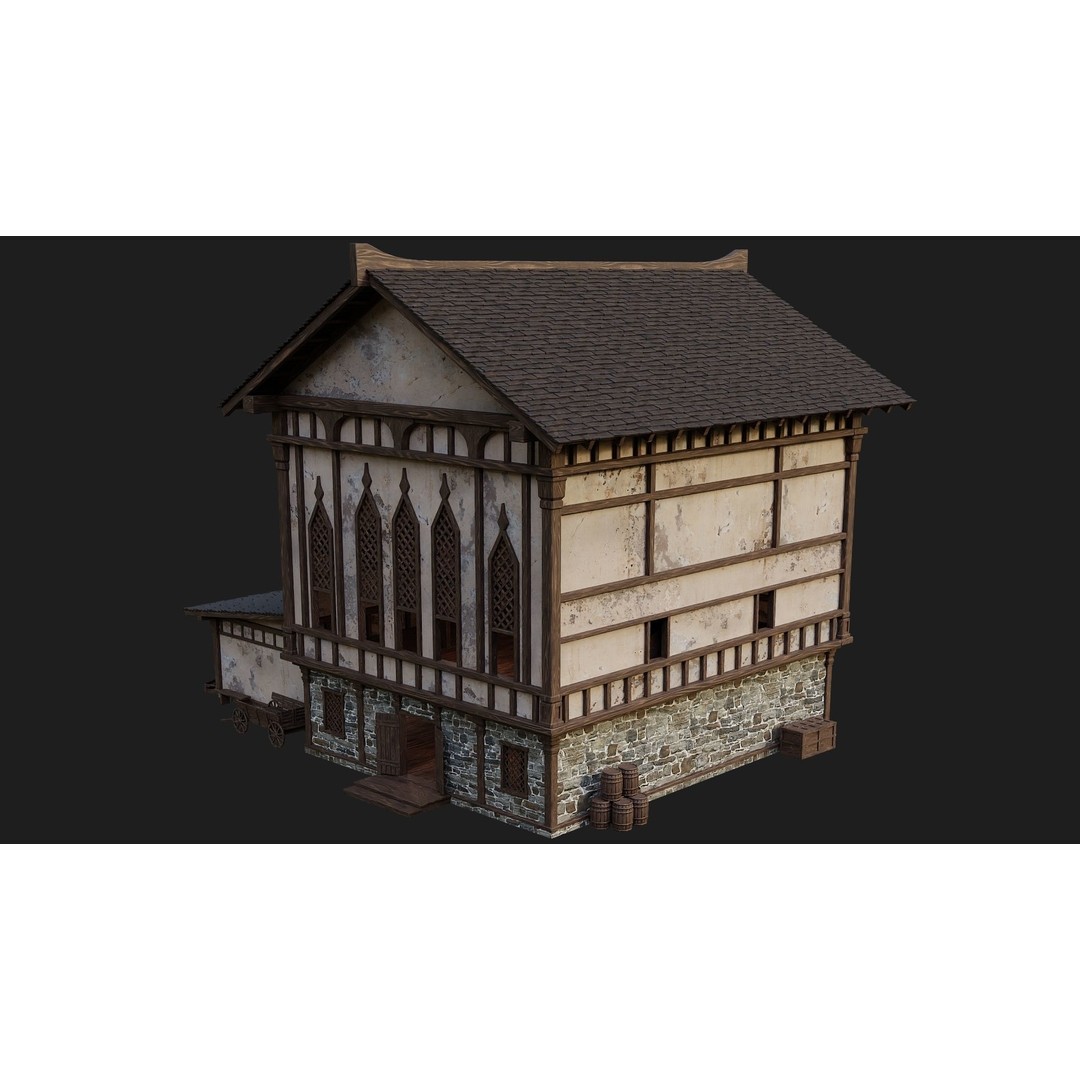 Old Medieval Buildings 3D Model – Low Poly Game Ready, FBX, OBJ, Blender - View 31
