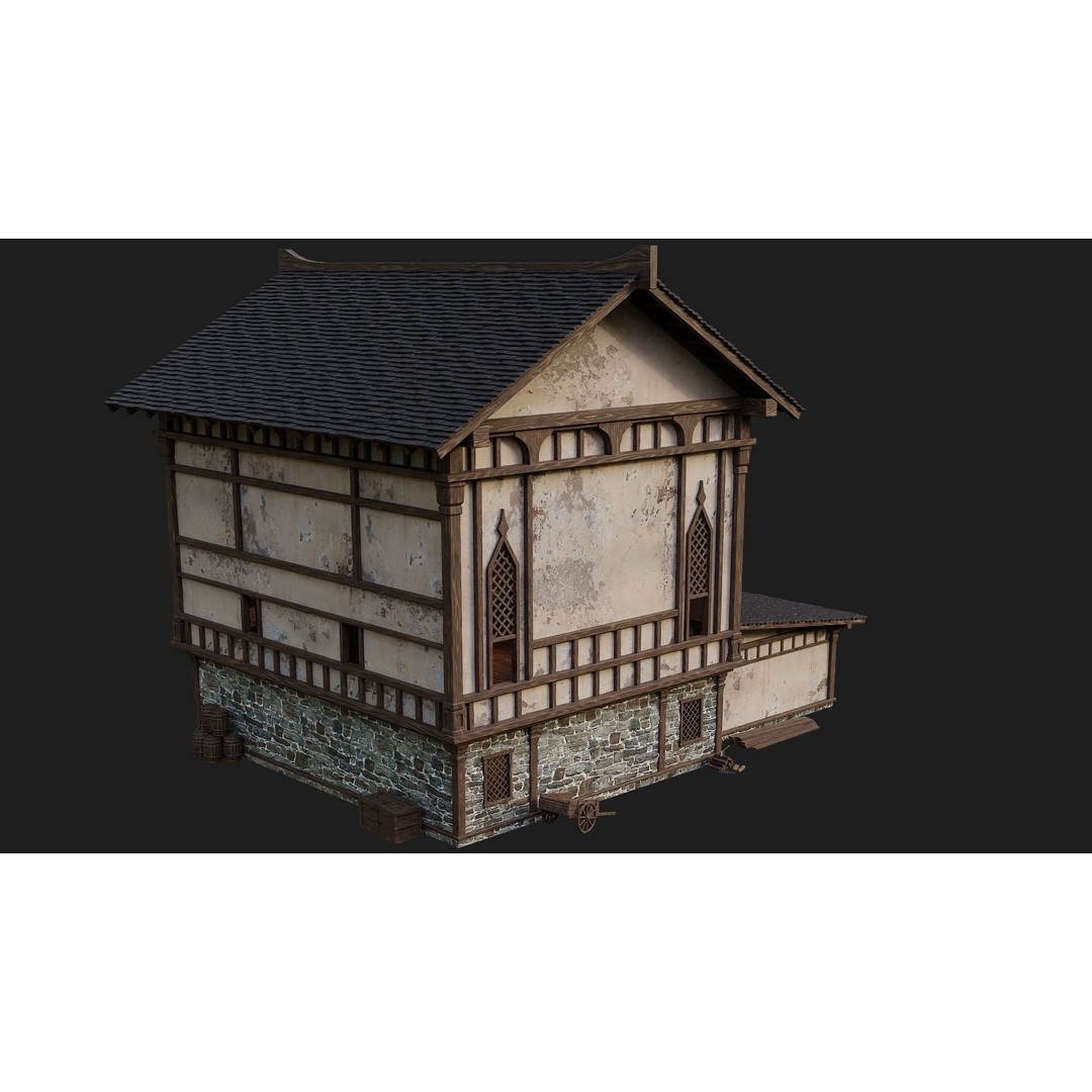 Old Medieval Buildings 3D Model – Low Poly Game Ready, FBX, OBJ, Blender - View 32