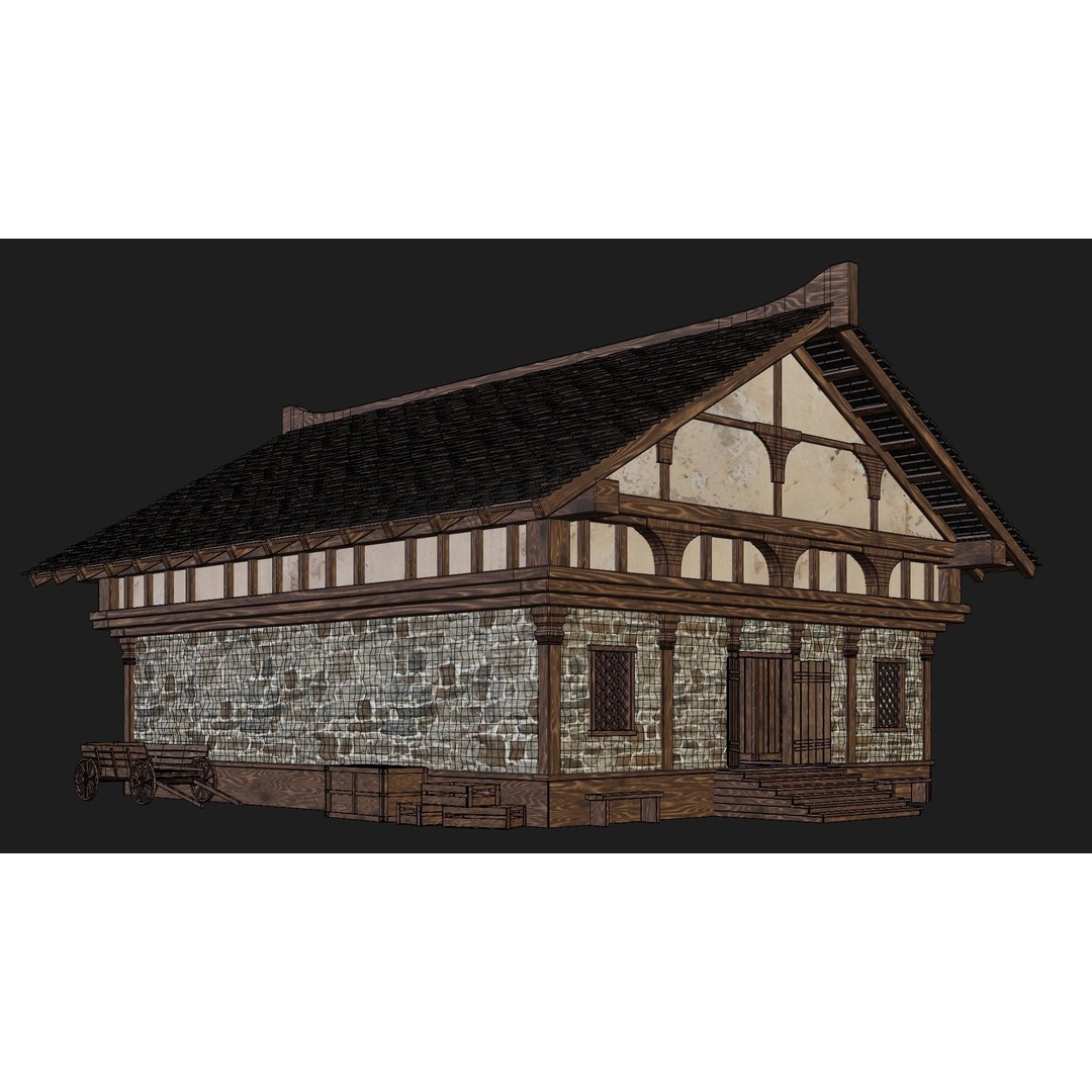 Old Medieval Buildings 3D Model – Low Poly Game Ready, FBX, OBJ, Blender - View 35