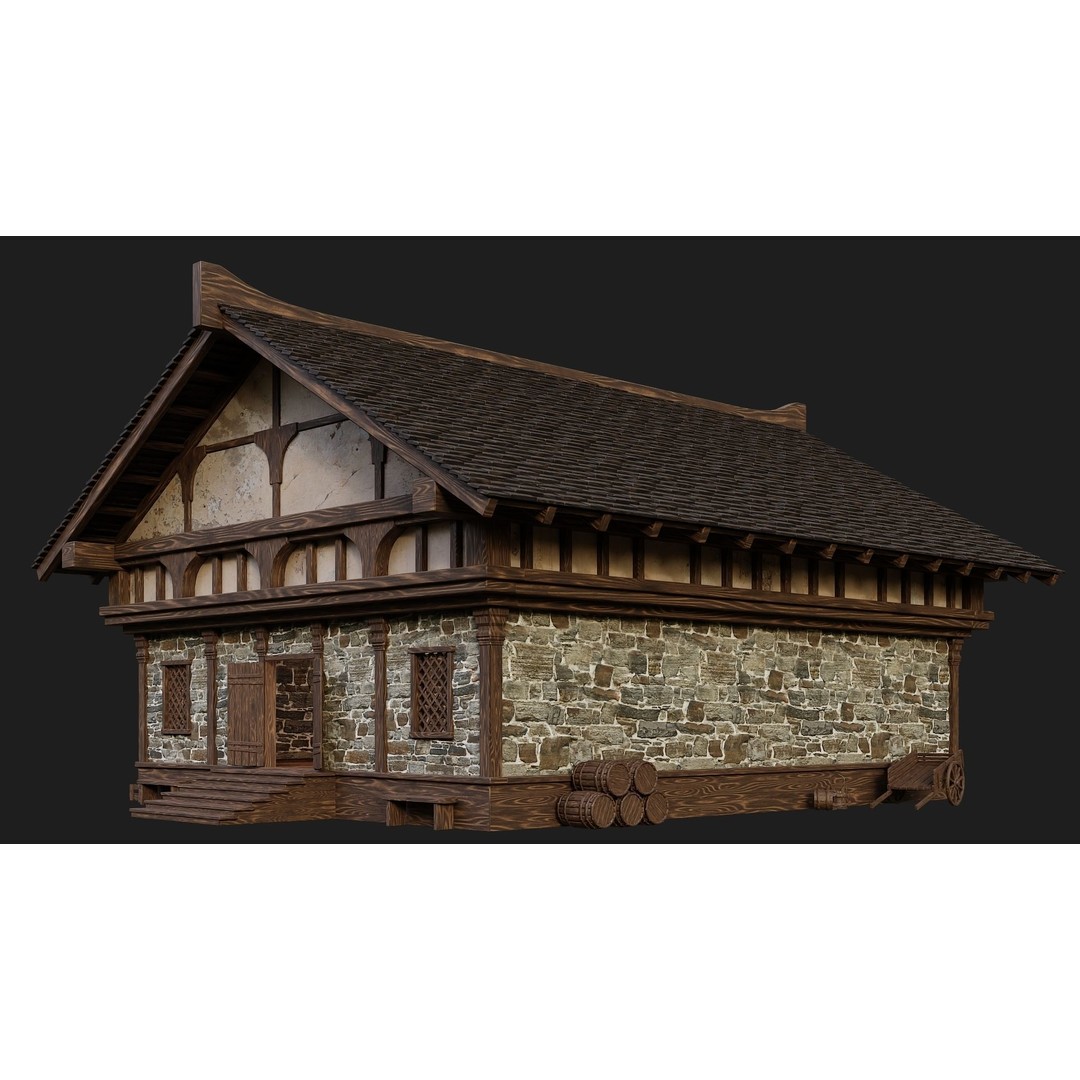 Old Medieval Buildings 3D Model – Low Poly Game Ready, FBX, OBJ, Blender - View 36