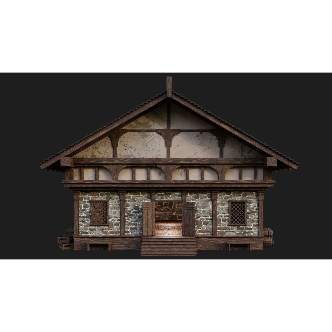 Old Medieval Buildings 3D Model – Low Poly Game Ready, FBX, OBJ, Blender - View 39