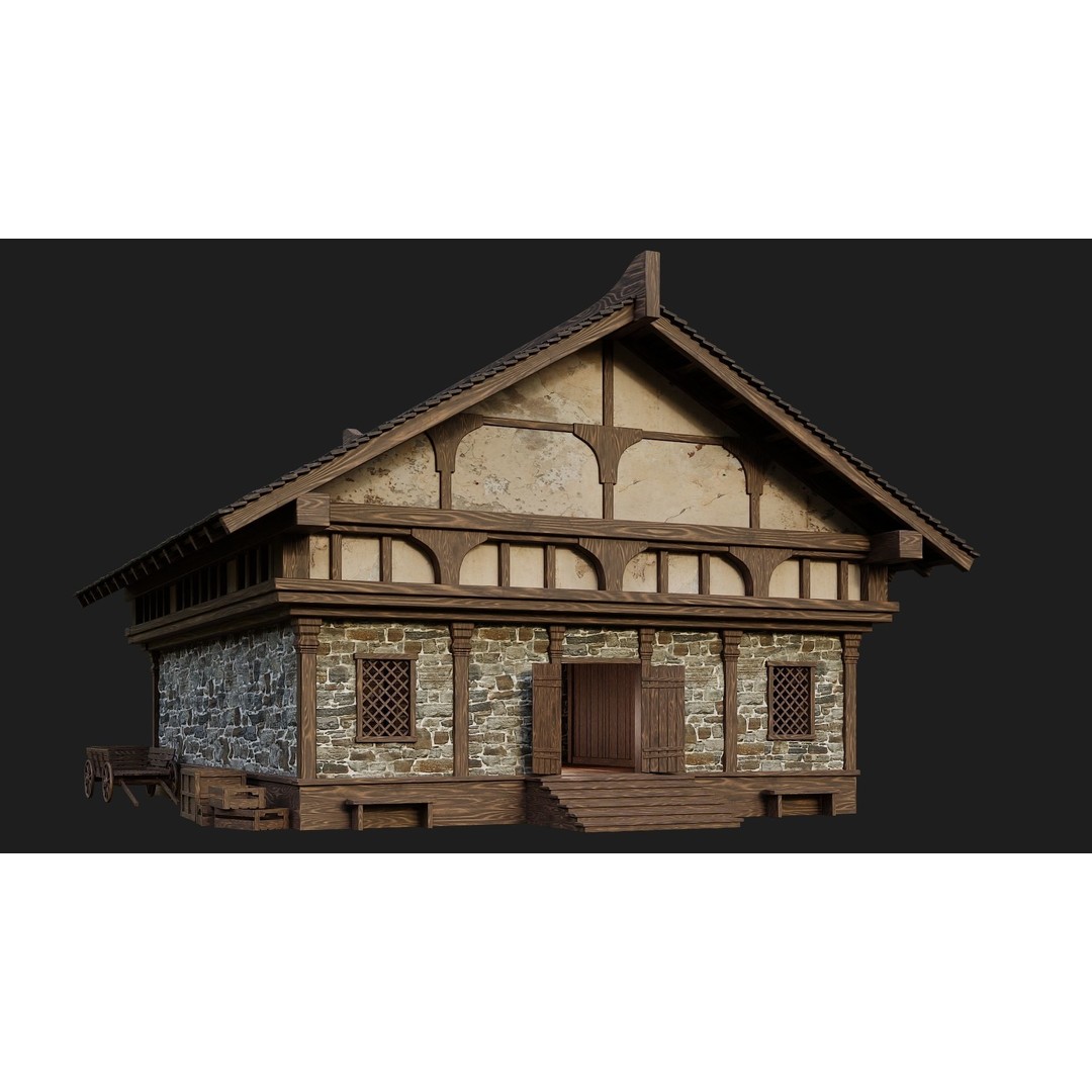 Old Medieval Buildings 3D Model – Low Poly Game Ready, FBX, OBJ, Blender - View 40