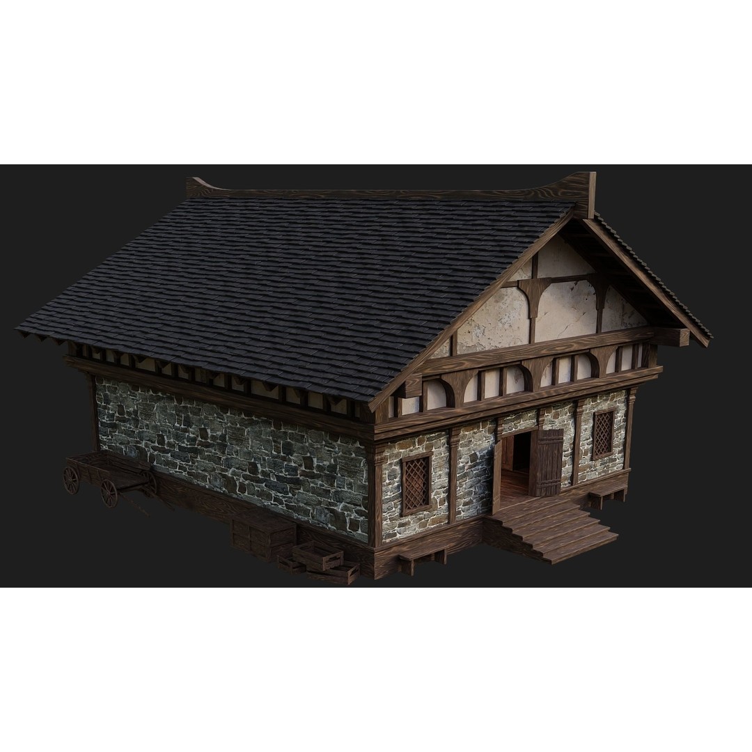 Old Medieval Buildings 3D Model – Low Poly Game Ready, FBX, OBJ, Blender - View 41