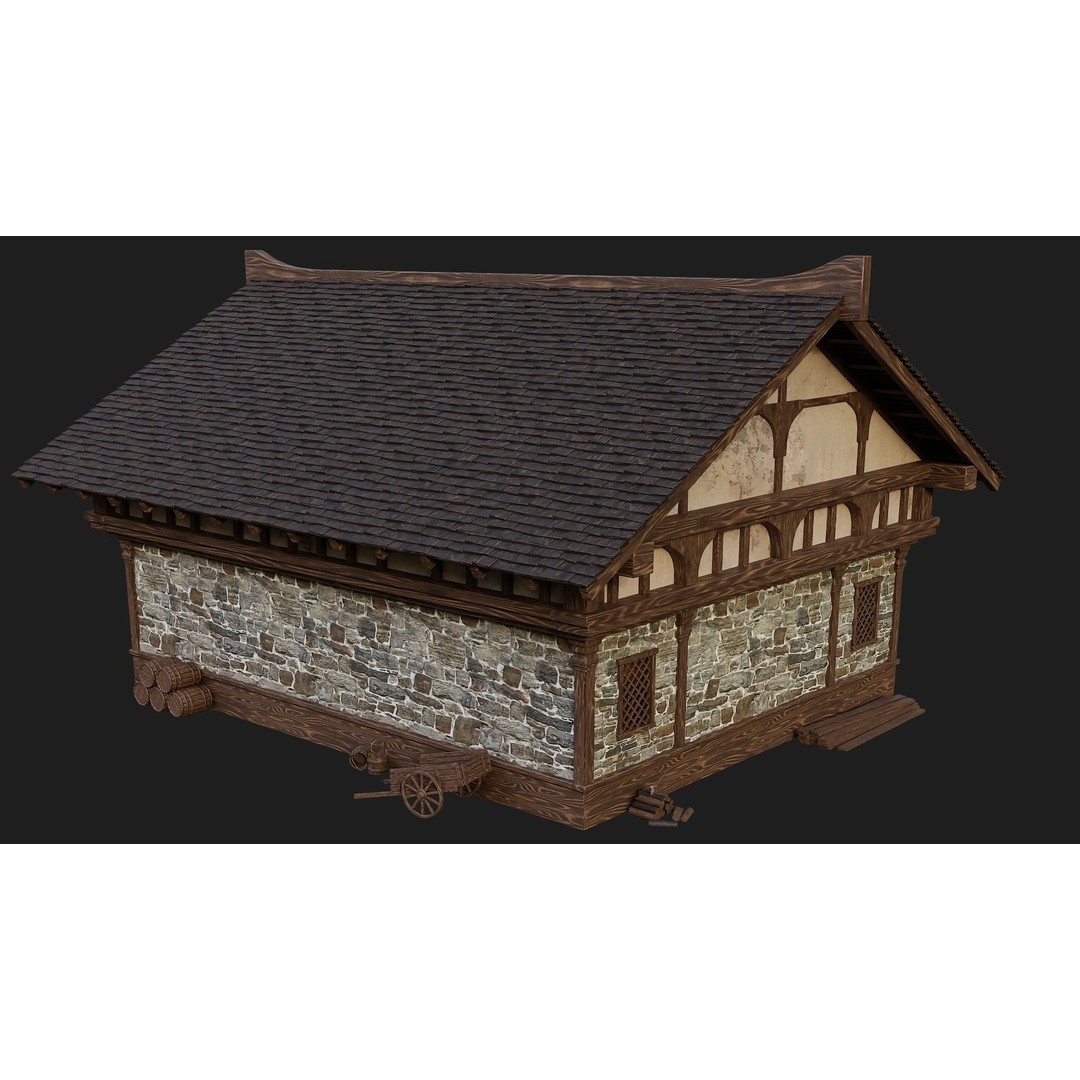 Old Medieval Buildings 3D Model – Low Poly Game Ready, FBX, OBJ, Blender - View 43
