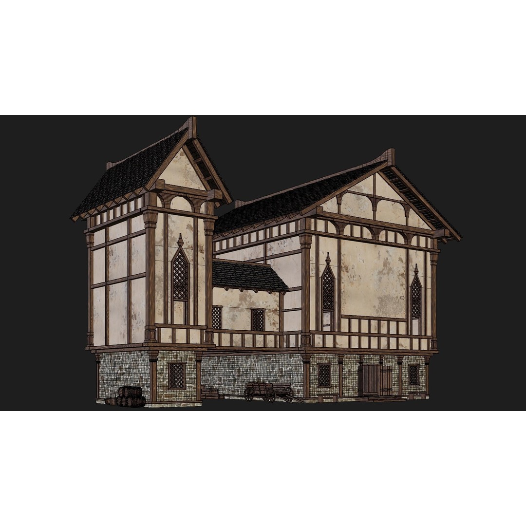 Old Medieval Buildings 3D Model – Low Poly Game Ready, FBX, OBJ, Blender - View 46