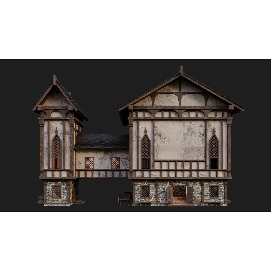 Old Medieval Buildings 3D Model – Low Poly Game Ready, FBX, OBJ, Blender - View 50