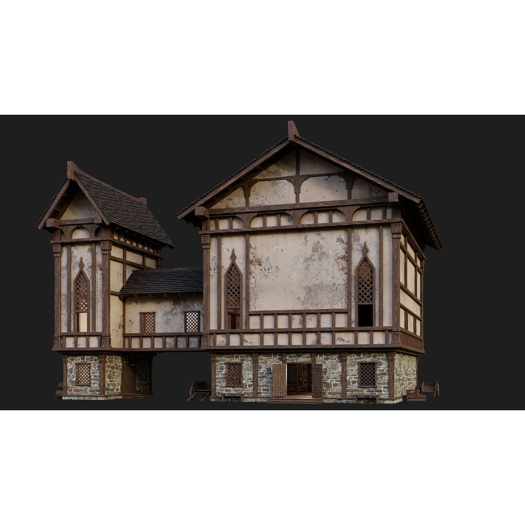 Old Medieval Buildings 3D Model – Low Poly Game Ready, FBX, OBJ, Blender - View 51