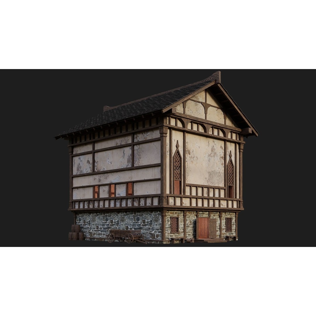 Old Medieval Buildings 3D Model – Low Poly Game Ready, FBX, OBJ, Blender - View 7