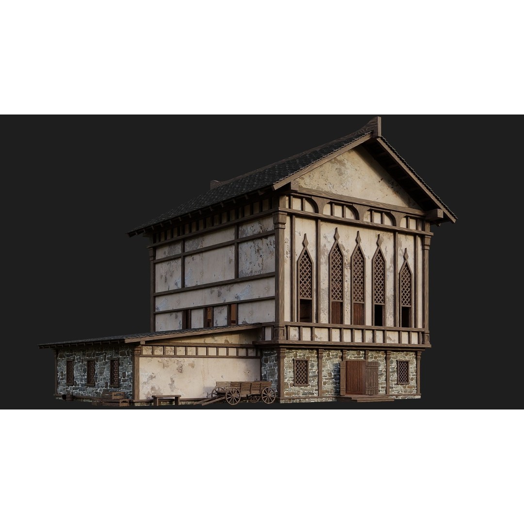 Old Medieval Buildings 3D Model – Low Poly Game Ready, FBX, OBJ, Blender - View 8
