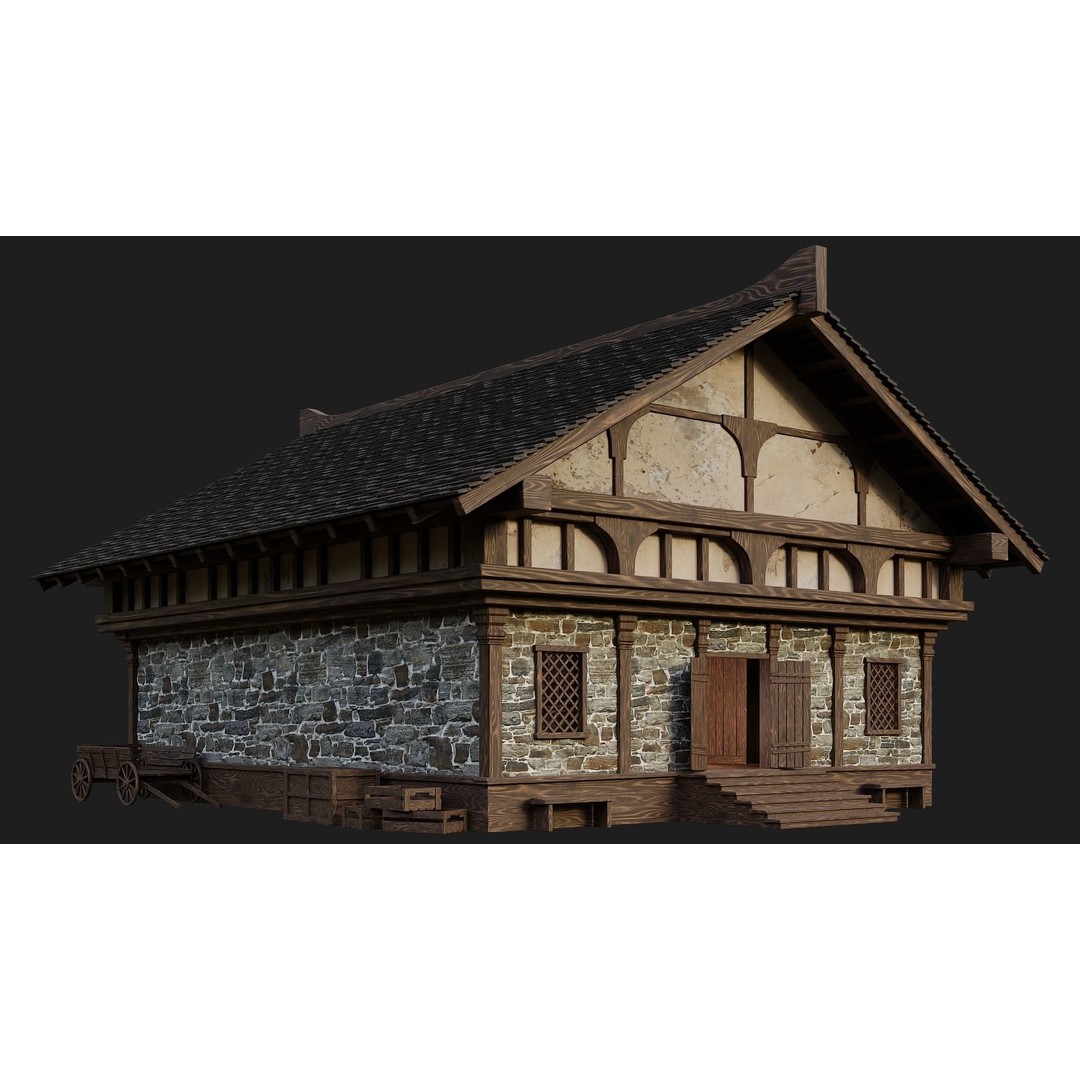 Old Medieval Buildings 3D Model – Low Poly Game Ready, FBX, OBJ, Blender - View 9