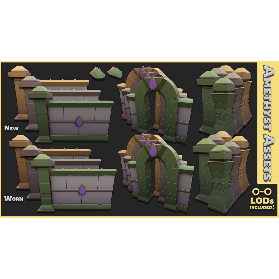 Modular Castle Walls 3D Model – Low Poly Game Asset, FBX, OBJ - View 10