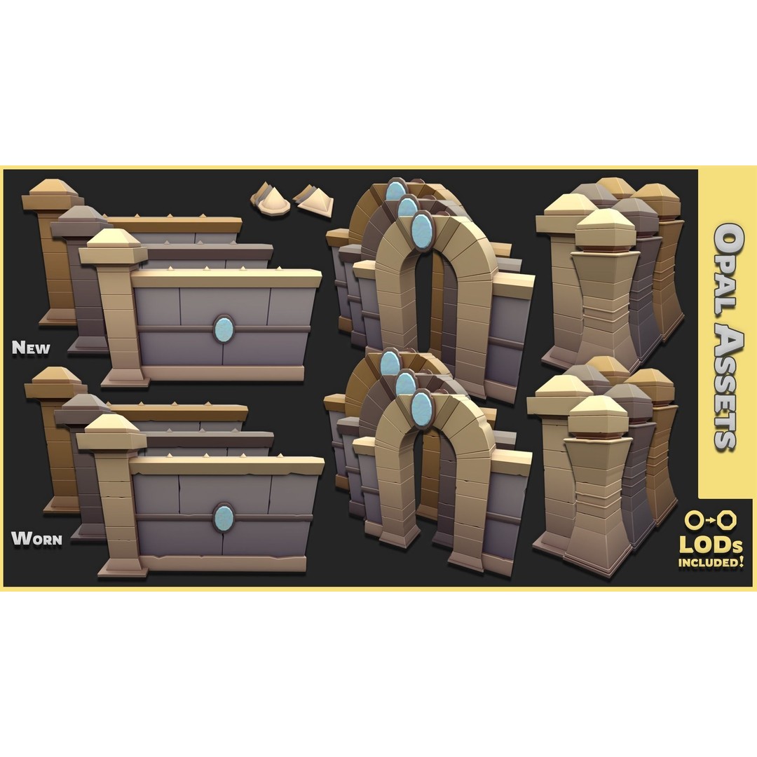 Modular Castle Walls 3D Model – Low Poly Game Asset, FBX, OBJ - View 12