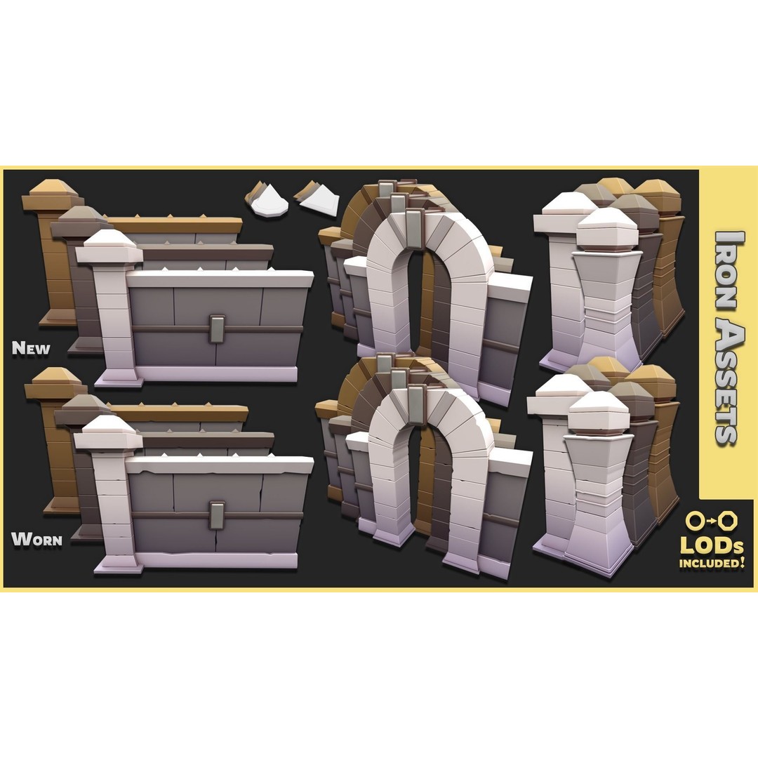 Modular Castle Walls 3D Model – Low Poly Game Asset, FBX, OBJ - View 13